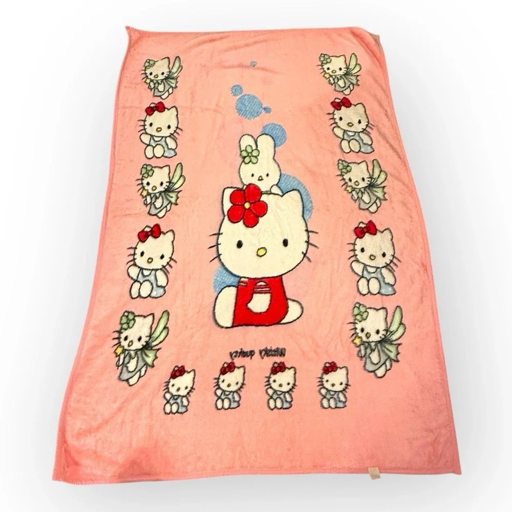 Hello Kitty Miffy Twin Plush Fleece Coverlet 86x58‎ Y2K Fairy Pink Misprint VTG